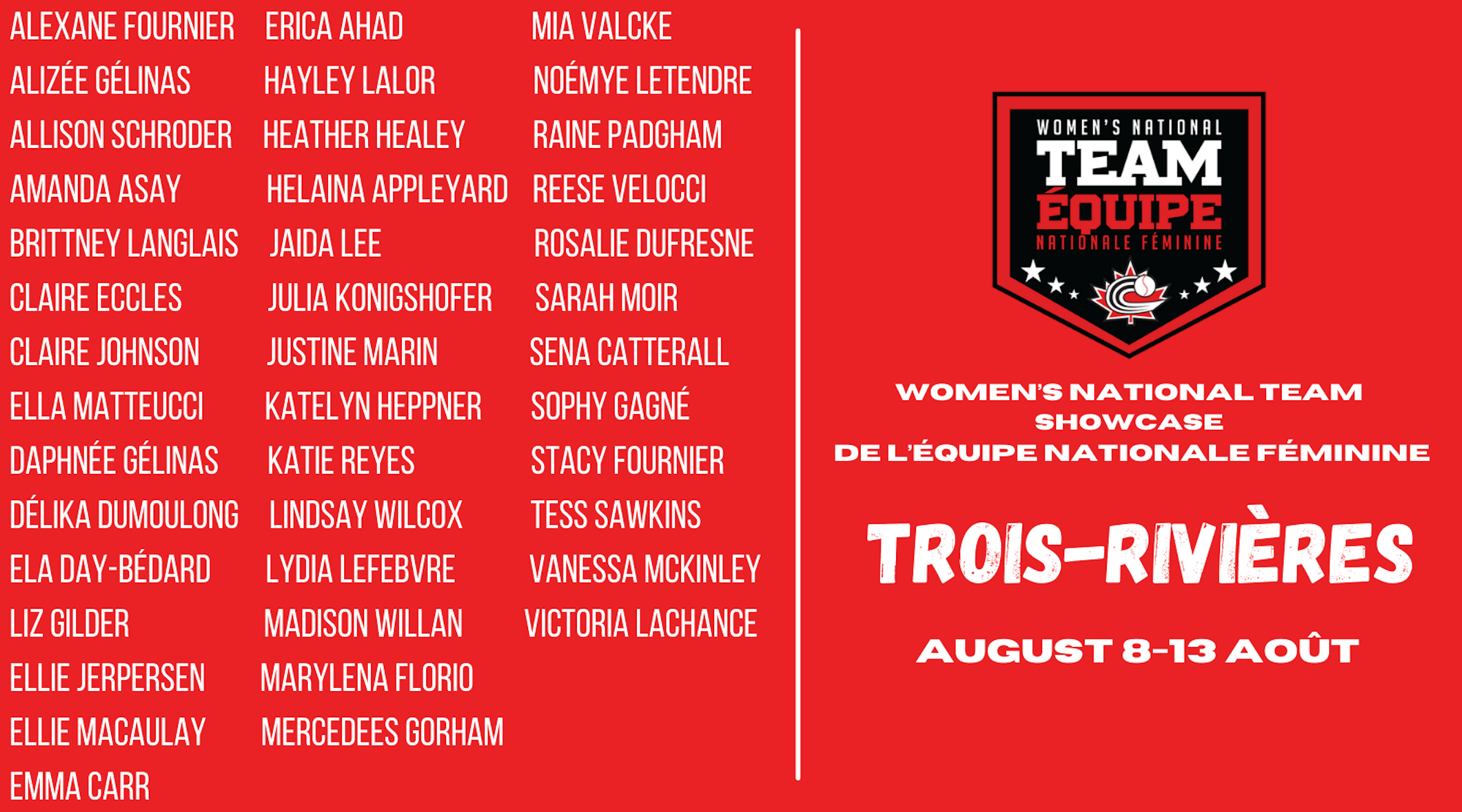 Baseball Canada lance ses invitations pour le camp de l'équipe féminine